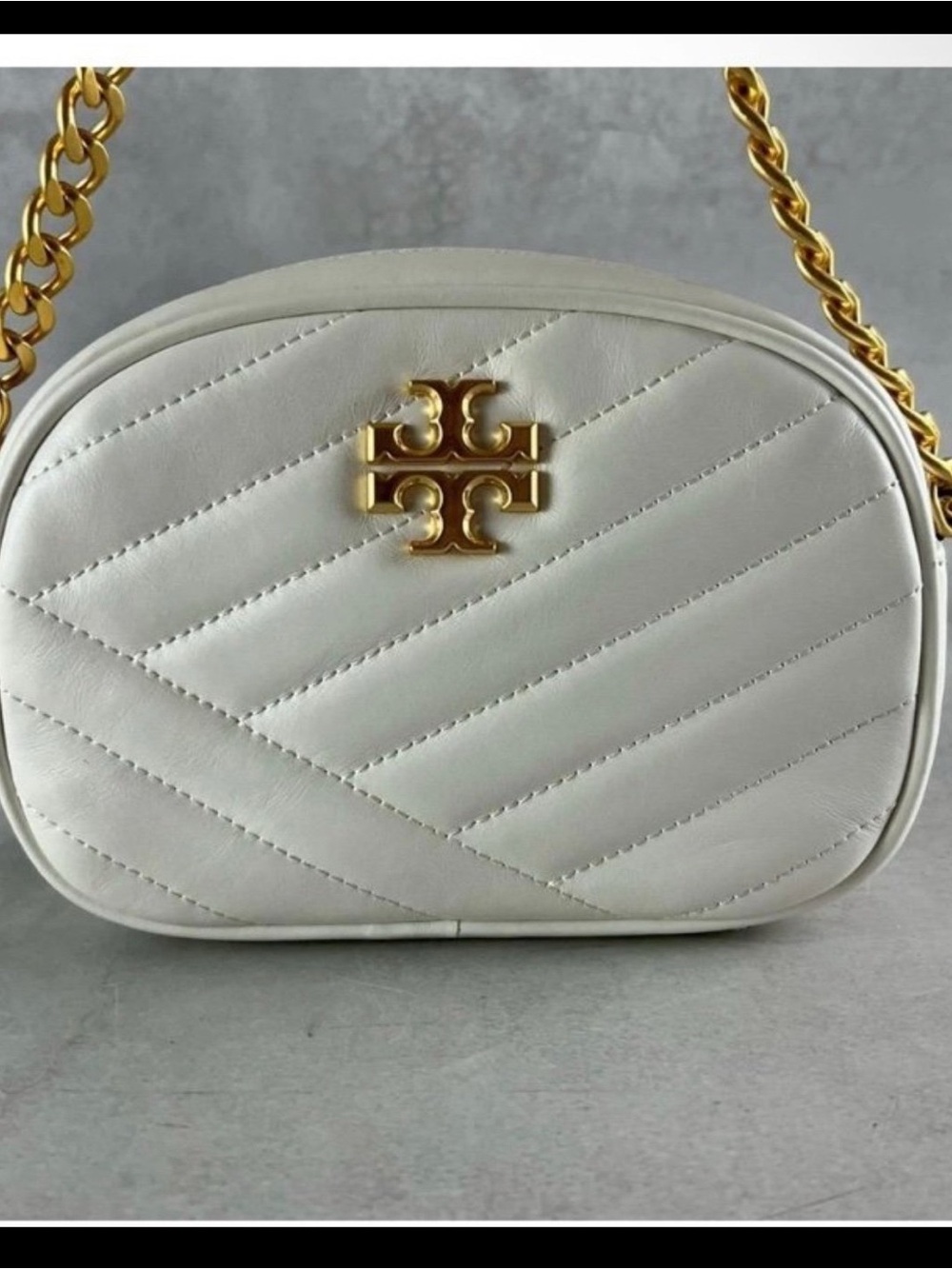 Tory Burch Kira Chevron Small Leather Crossbody Bag with white dust bag